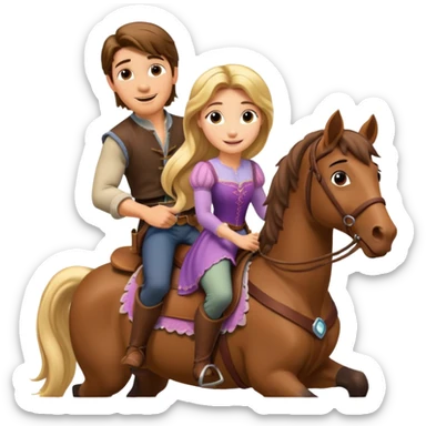 Rapunzel and Flynn Rider, riding on a horse sticker