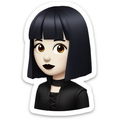 goth girl that has pale white skin and Long Dark Red hair and has dark red fringe bangs and has dark lipstick sticker