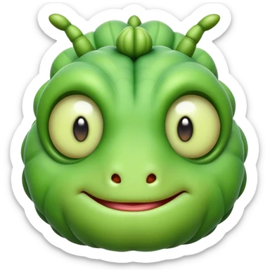 Cinematic Realistic Noble Caterpillar Portrait Emoji, Poised and serene, with a slender, segmented body covered in vivid, detailed green scales accented by subtle natural patterns, and a tiny, focused face with delicate, inquisitive eyes, rendered with lifelike texture and soft natural lighting, high shine, intelligent and delicate, styled with an air of woodland elegance, focused and attentive, soft glowing outline, capturing the essence of a watchful and confident looper caterpillar that appears ready to inch gracefully out of the screen with natural authority! sticker