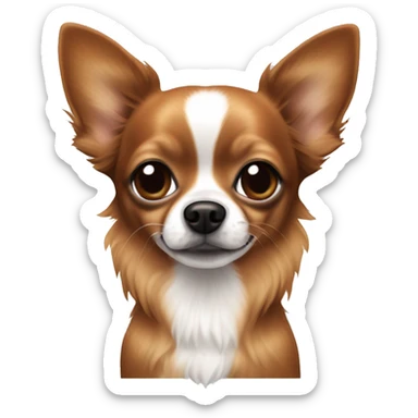 brownish red long hair chihuahua with a black spot around nose and black nose and white patches sticker