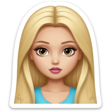 pretty bratz baddie, long blonde straight hair, pretty makeup, long lashes sticker