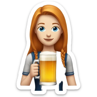 ginger straight hair and blue eyes woman with a beer on the hand sticker