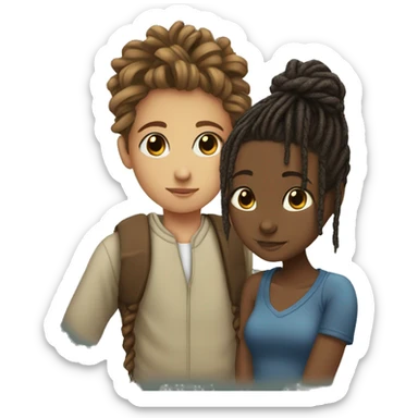 A girl with dreads in a bun kissing a brown skin boy with braids sticker