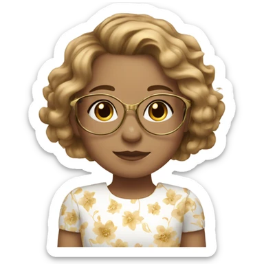 girl with light brown wavy hair, with gold glasses and hazel eyes, in white floral dress sticker