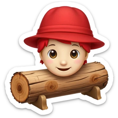 reate a small, clean and expressive emoji in the style of Discord emojis, featuring the Catalan ‘Cagatió’ (Tió de Nadal). The emoji should show a cute wooden log with a friendly smiling face, wearing the traditional red ‘barretina’ hat, with small simple legs sticker