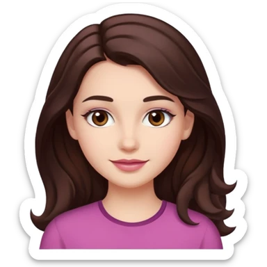 Tom de pele: clara com fundo rosado
Cabelos: longos, castanho escuro, levemente ondulados
Sobrancelhas: bem definidas e cheias
Olhos: castanhos claros (podem ser destacados com brilho)
Traços marcantes: lábios cheios e sorriso suave sticker