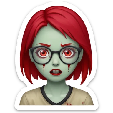 girl zombie with cherry red hair and glasses sticker