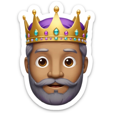 Create a cartoon-style emoji of Baltasar, one of the Three Wise Men. Only show his face and crown. He is older, with a black beard, joyful wrinkles, and a purple and gold jeweled crown. Express warmth and wisdom. Colorful and simple, suitable as an emoji. sticker