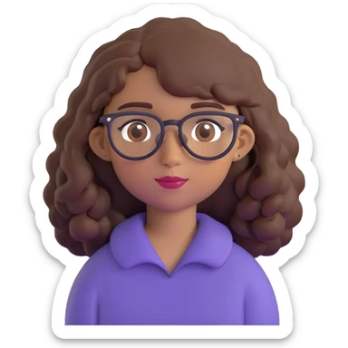 brown girl with wavy hair and brown eyes, with glasses sticker