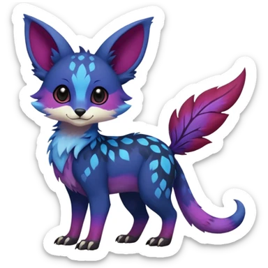 Feral Rare cute realistic edgy black-blue-burgundy-violet-gradients pretty beautiful handsome gorgeous aesthetic colorful vibrant Vernid-Trico-species-Fakemon-creature by LiLaiRa, random markings, tufted ears, full body sticker