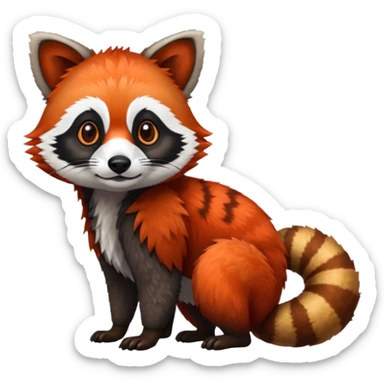 Realistic furry fuzzy scaly 4-legged quadrupedal Red-Panda-Lemur-Raccoon-Dog-Red-Fox-animal-fusion-hybrid, Full body sticker