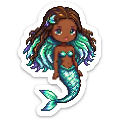 Beautiful mermaid with dark brown skin and iridescent scales sticker