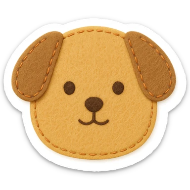 <StylePrompt>
  <Name>Minimal Felt Appliqué Icon</Name>
  <Description>
    A simplified plush icon style with soft felt textures, minimal facial features, and gentle stitching. Focuses on iconic shapes with low visual complexity for maximum clarity at small sizes.
  </Description>
  <VisualProperties>
    <Material>Felt</Material>
    <Texture>Soft, matte surface with faint fiber detail</Texture>
    <Stitching>
      <Type>Thin thread</Type>
      <Color>Muted orange or brown</Color>
      <Pattern>Sparse edge stitching only</Pattern>
    </Stitching>
    <Padding>Low to moderate—slightly puffy but not high-relief</Padding>
    <Edges>Smooth, rounded</Edges>
    <ColorPalette>
      <Primary>Warm yellows, oranges, and browns</Primary>
      <Accent>Minimal dark brown for eyes and nose</Accent>
      <Background>Plain or soft gradient, off-white preferred</Background>
    </ColorPalette>
  </VisualProperties>
  <FacialFeatures>
    <Eyes>Small circles, dark brown</Eyes>
    <Nose>Simple dot or triangle</Nose>
    <Mouth>Omit or use curved line only</Mouth>
    <DetailLevel>Low</DetailLevel>
  </FacialFeatures>
  <Rendering>
    <Lighting>Flat and soft, minimal shadows</Lighting>
    <Perspective>Side or front profile, no complex angles</Perspective>
  </Rendering>
  <Applicability>
    <SubjectType>Animals, objects, icons</SubjectType>
    <OutputFormat>Flat icon or patch-style asset</OutputFormat>
  </Applicability>
</StylePrompt>


{subject} = dog sticker