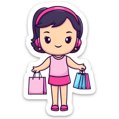 Fashionable girly girl with sparkles, pink accessories, and shopping bags sticker