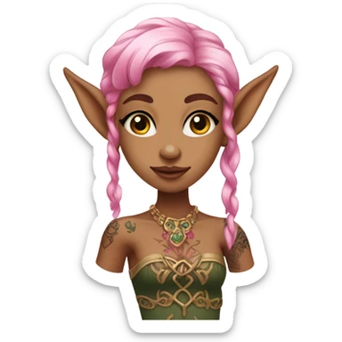 tan elf girl pink hair with tattoos sticker