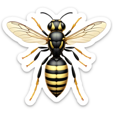 Beautiful and Majestic Wasp Portrait Emoji, Head and body rendered in serene repose with a gentle, confident smile, showcasing a refined, streamlined form with delicately patterned stripes and softly closed, focused eyes, Simplified yet exquisitely endearing features, highly detailed, glowing with a soft, drowsy radiance, high shine, relaxed and utterly noble, stylized with an air of regal insect elegance, soft glowing outline, capturing the essence of a beautiful and majestic wasp that embodies the refined power of nature! sticker