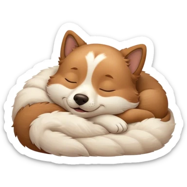 Meme-Worthy Cute Sleeping Domestic Dog Portrait Emoji, Head resting peacefully with a contented smile, showcasing a delightfully cuddly build and a luxuriously soft coat, eyes gently closed in serene, restful slumber, Simplified yet hilariously adorable features, highly detailed, glowing with a soft, drowsy light, high shine, relaxed and utterly lovable, stylized with an air of playful laziness, soft glowing outline, capturing the essence of a sleeping dog that feels destined to become the next viral sensation of adorable rest! sticker