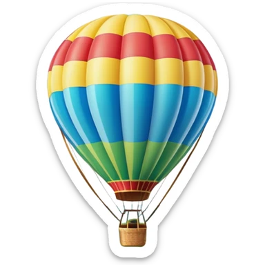 A colorful hot air balloon floating gracefully above the ground, with a clear sky and distant hills in the background. The balloon's vibrant colors stand out against the soft clouds, capturing the peaceful yet adventurous spirit of hot air ballooning. sticker