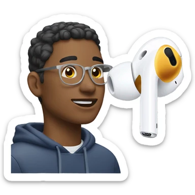 Person listening to apple airpods sticker