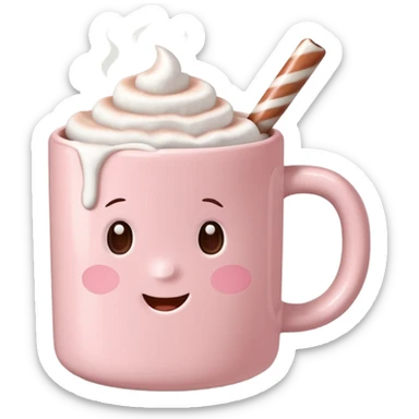 light pink mug with hot chocolate and marshmallows realistic sticker