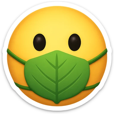 yellow face with green leaf mask emoji, digital illustration sticker