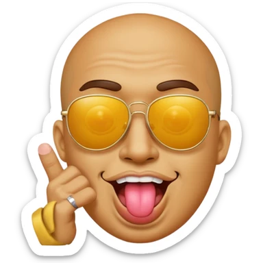 Fassa um emoji simples aquele da carinha amarelo de óculos escuro dando uma língua bem ofensiva e mostrando o dedo do meio da mesma forma.o óculos tem que ser escuro total sticker