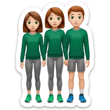full-length couple, girl with long brown hair and hazel eyes in green sweater, boy with auburn hair in sportswear sticker