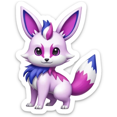 Shiny White with Violet and Indigo and pink markings Eevee-Liepard-Zangoose-Pokémon-Digimon-Fakémon-fusion-hybrid-creature sticker