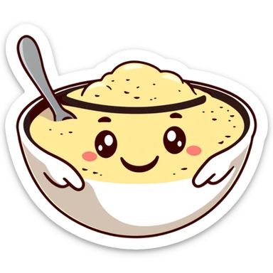 smiling bowl of creamy porridge with a spoon sticker