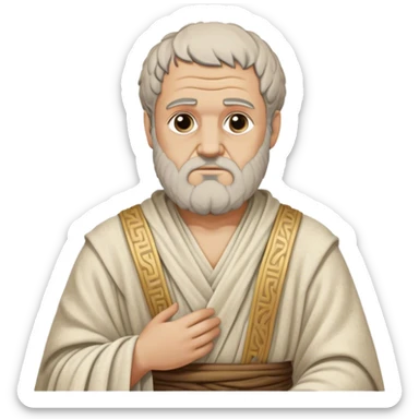 Cinematic Realistic portrait of Aristotle the philosopher, depicted as a wise, contemplative figure in detailed ancient Greek attire, with a textured draped robe and thoughtful expression, bathed in soft classical lighting that highlights his timeless intellect. sticker