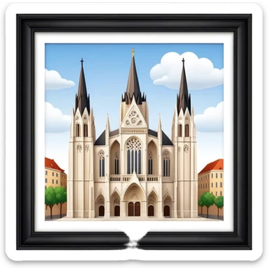Cinematic Realistic Zagreb Cathedral Landmark Emoji, depicted with Gothic architecture rendered with lifelike detail and majestic, soft lighting. sticker
