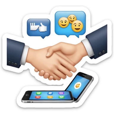 handshake over a digital device, CRM tool sticker