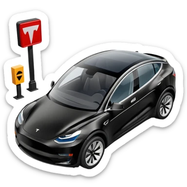 A Tesla Model Y parallel parking in front of a store, from above sticker