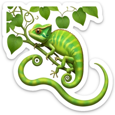 cinematic-chameleon-realistic-full-body-climbing-emoji,-slender-body-gripping-a-twisting-vine-with-prehensile-feet,-scaly-green-skin-shifting-shades-with-its-environment,-large-bulging-eyes-rotating-independently,-delicate-coiled-tail-curling-behind,-long-tongue-slightly-protruding-as-if-ready-to-strike,-simplified-yet-realistic-focused-features,-highly-detailed,-glowing-with-an-ethereal-forest-light sticker