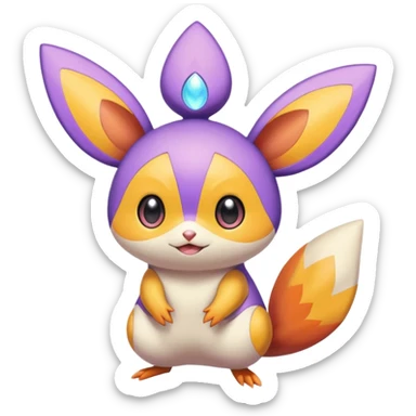 Cute big-eyed Purple and orange colorful iridescent Emolga-Victini-Pichu-Dedenne-fusion sticker