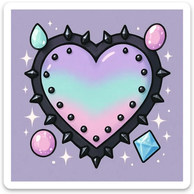 pastel goth heart with pastel gems and black studs sticker