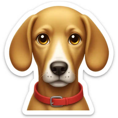 mustard colored dog with very very long ears and red collar sticker