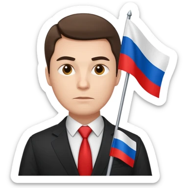 a male politician in a business suit with a Russian flag sticker