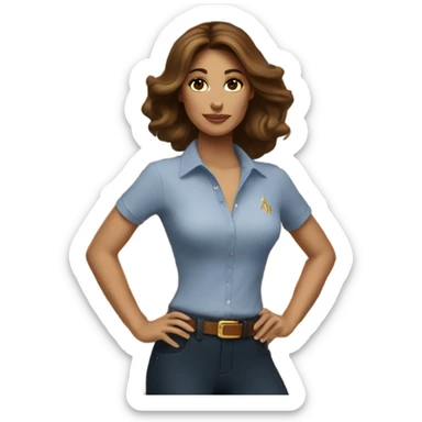 Brown haired Ralph lauren women working holding gold bars  sticker