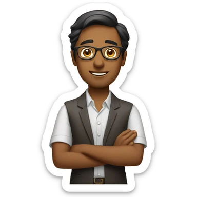 smart indian guy with glasses showing a presentation sticker