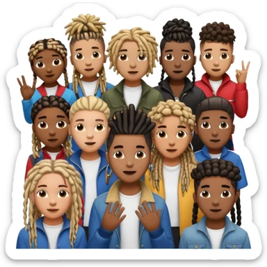 Crowd of fans consisting of African American men with dreadlocks and And African men's with low top and high top curly taper fade haircuts and African American women with braids all in crowd enjoying concert sticker