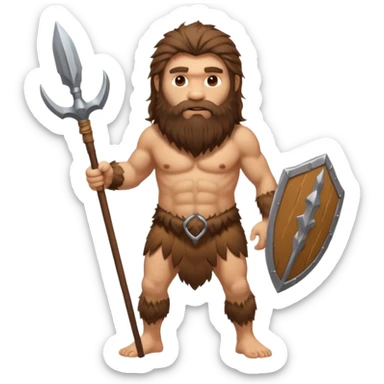 fullbody Neanderthal very hairy long hair and beard holding a spear sticker