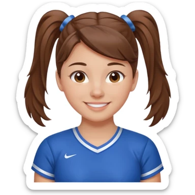 brown hair blue cheerleading shirt no bangs with a low pony tail smiling sticker