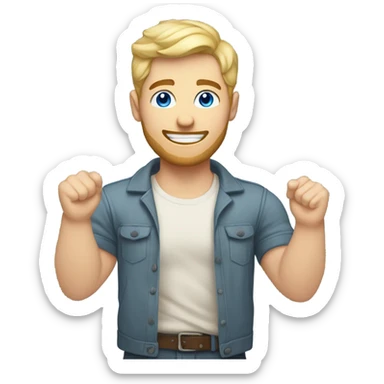 full body raised arms light curl blonde 30yo man blue eyed pale skin sticker