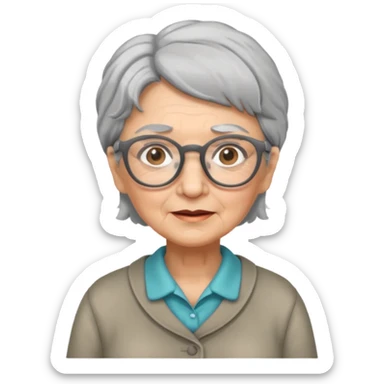 grandmother with glasses and gray hair, grizzle full body sticker