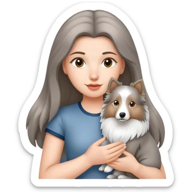 A white girl holding a gray Shetland Sheepdog sticker