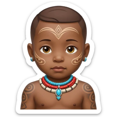 tatooed baby on neck and face, tribal ancient sticker