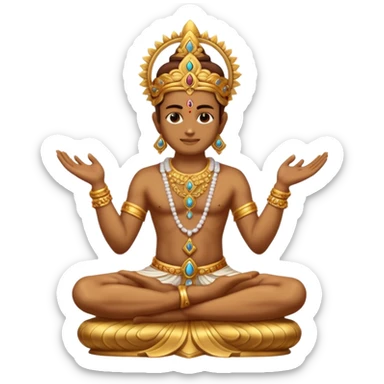 a golden statue of a Hindu deity seated in a cross legged posture with one hand in a blessing gesture, adorned with ornate jewelry�. The figure sits on a decorated pedestal, radiating a sacred and traditional aura�. sticker