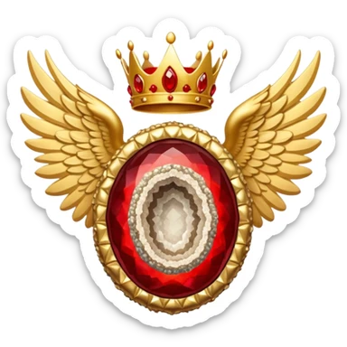 Big onyx geode with red rubby dots inside award-in-frame-decorated-with-big-golden-angel--wings and crown sticker