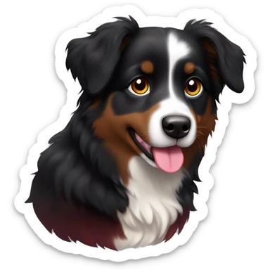 Small black australian shepherd dog with huge maroon heart sticker